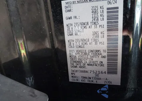 2024 Nissan Rogue Sv Intelligent Awd z USA, uszkodzony, nr VIN 5N1BT3BB8RC752164